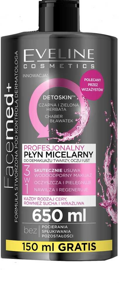 Eveline Cosmetics Eveline FaceMed+ Detoskin Professional Micellar Vanduo, 650 ml
