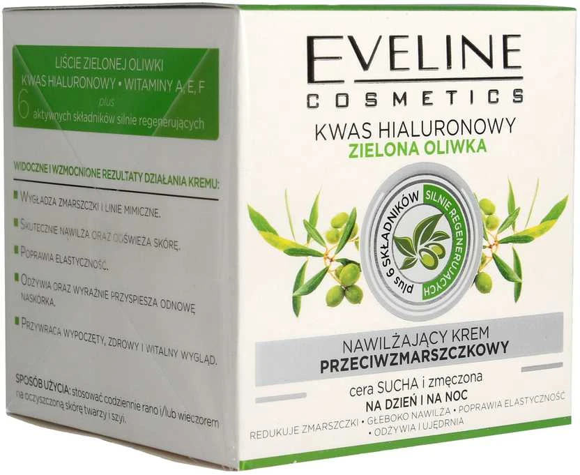 Eveline Cosmetics Eveline Hyaluronic Acid Žalias Olive Anti-Wrinkle Moisturising Kreminis, 50 ml