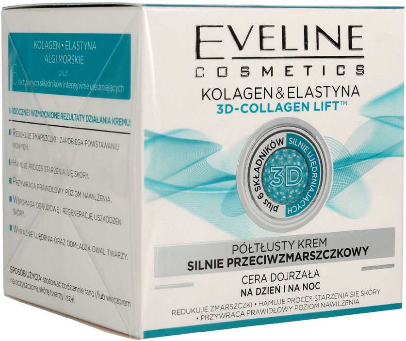 Eveline Cosmetics Eveline 3D Collagen Lift intensyvus priešraukšlinis dieninis ir naktinis kreminis kremas, 50 ml