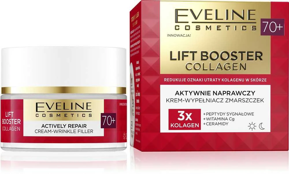 Eveline Cosmetics Lift Booster Collagen aktyviai atstatantis kremas-raukšles užpildas 70+ 50ml