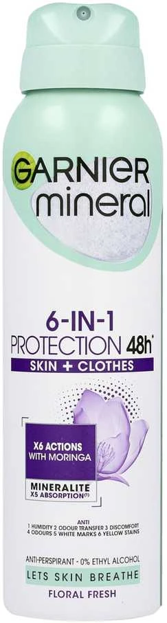 Garnier Mineral 6-in-1 purškiamas dezodorantas su gėlių aromatu