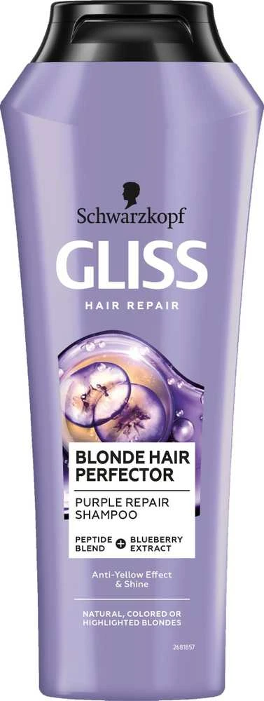 Schwarzkopf Gliss Skirtas šviesiems plaukams Hair Perfector Violetinė Repair Šampūnas Šampūnas moterims, 250 ml