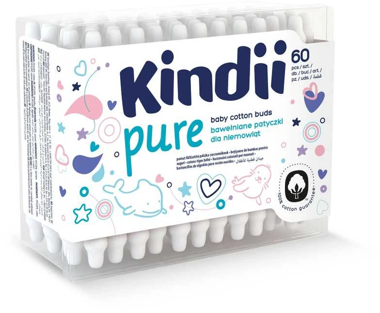 Kindii Pure Cotton Sticks kūdikiams 1pak.-60vnt