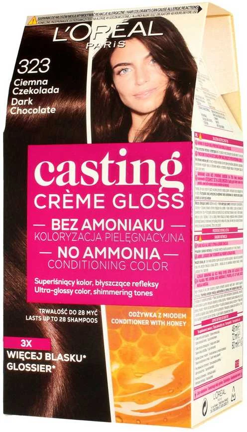 L'Oreal Casting Creme Gloss 323 tamsaus šokolado pakuotės priekis