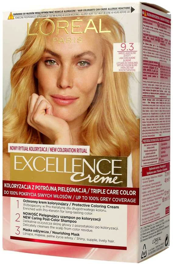 „L'Oreal Paris Excellence Creme 9.3“ labai šviesi auksinė blondinė