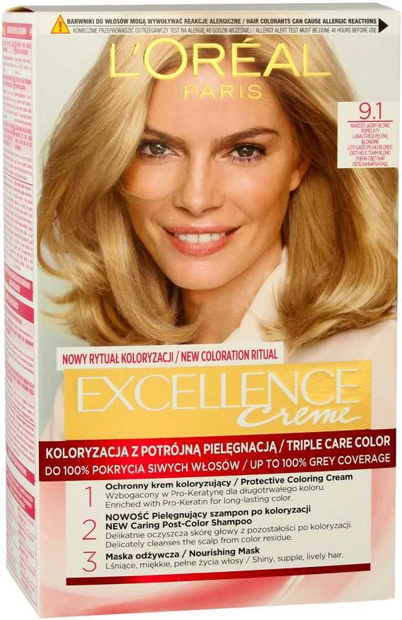 L'Oreal Paris Excellence Creme 9.1 labai šviesus pelenų blondinas