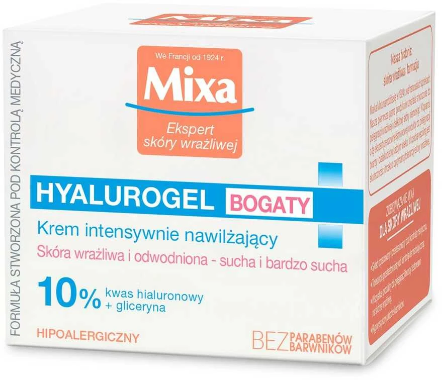 MIXA Ekspert Hyalurogel Rich Sensitive Skin Expert intensyviai drėkinantis veido kremas, 50 ml