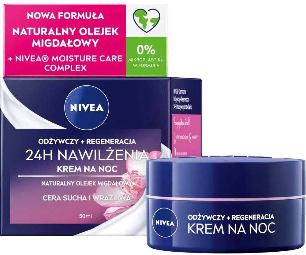 Nivea 24H Hydration+Regeneration maitinamasis naktinis kremas sausai ir jautriai odai 50ml