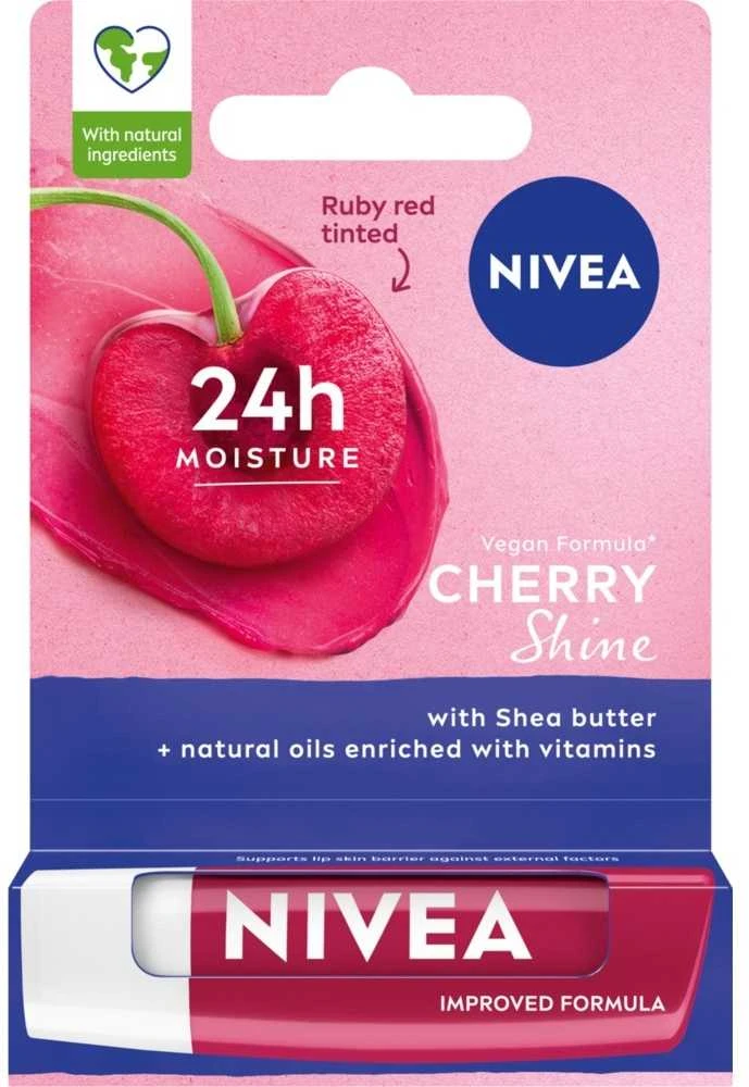 Nivea 24H Moisture lūpų dažai „Vyšnių spindesys“, 4,8 g