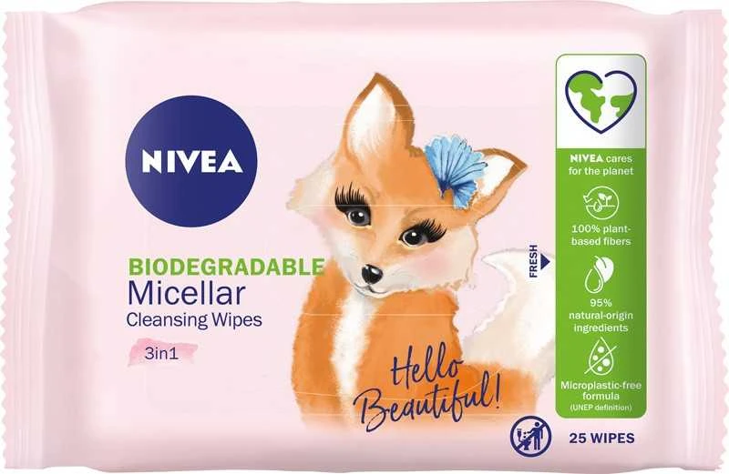 Nivea MicellAir Skin Breathe 3in1 biologiškai skaidžios micelinės makiažo valiklio servetėlės 25vnt.
