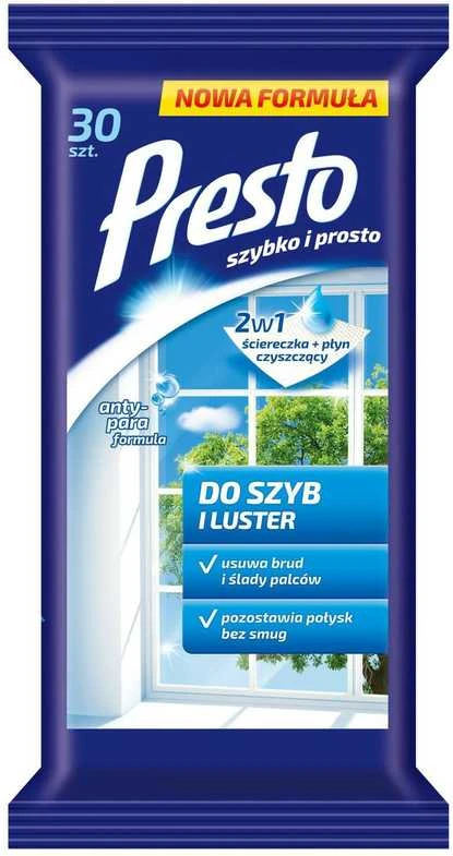 Presto Valymo šluostės + skystis 2in1 langams ir veidrodžiams, 1 pakuotė - 30 vnt.