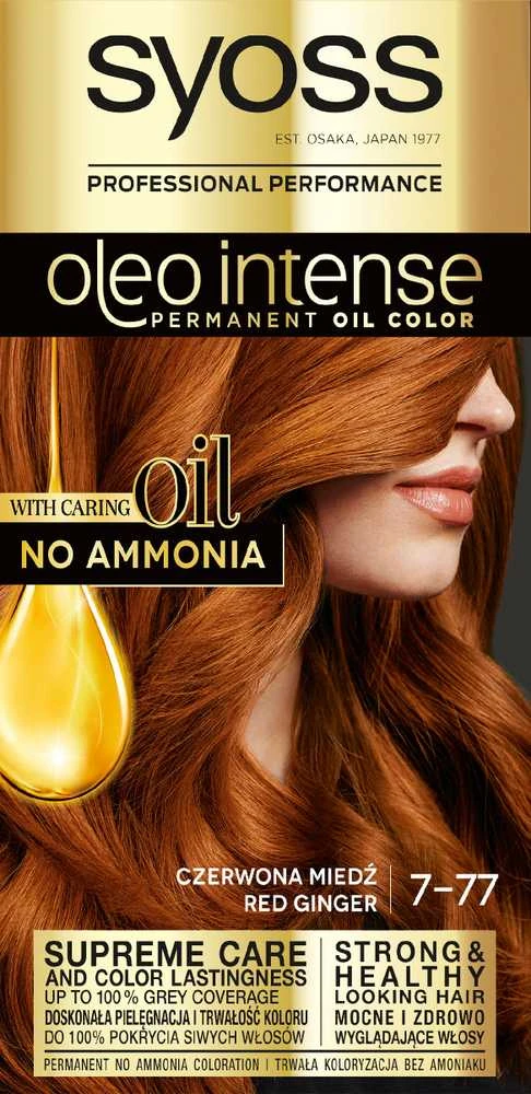 Syoss Oleo intensyvus dažiklis be amoniako prabangus blizgesys 7-77-Vibrant Copper 5 Dalių