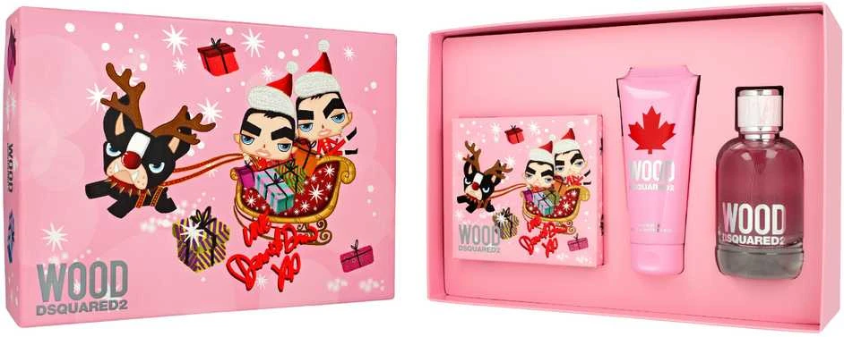 Dsquared2 Set Dsquared 2: Wood Eau De Toilette For Women, 100 ml + Wood Dušo želė, 100 ml + Dsquared GWP Textile Pouch Sidabrinis