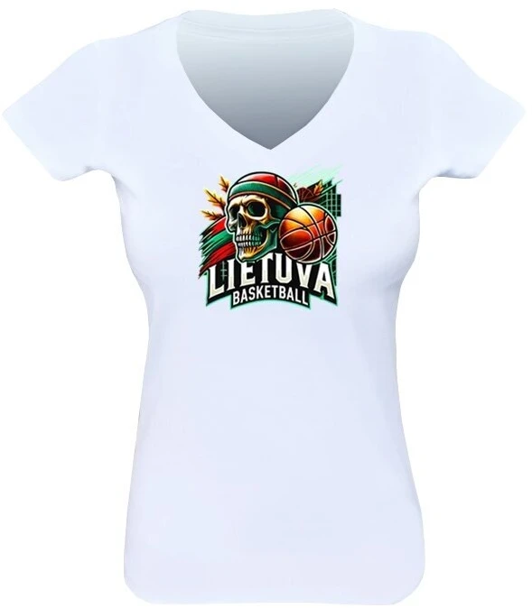 KS Moteriški Marškinėliai Lietuva Basketball Skulls (4 spalvos), Dydis: S, Pasirinkite Spalvą: Balta