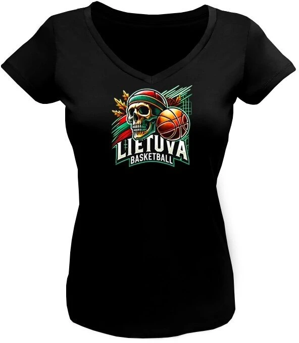 KS Moteriški Marškinėliai Lietuva Basketball Skulls (4 spalvos), Dydis: S, Pasirinkite Spalvą: Balta