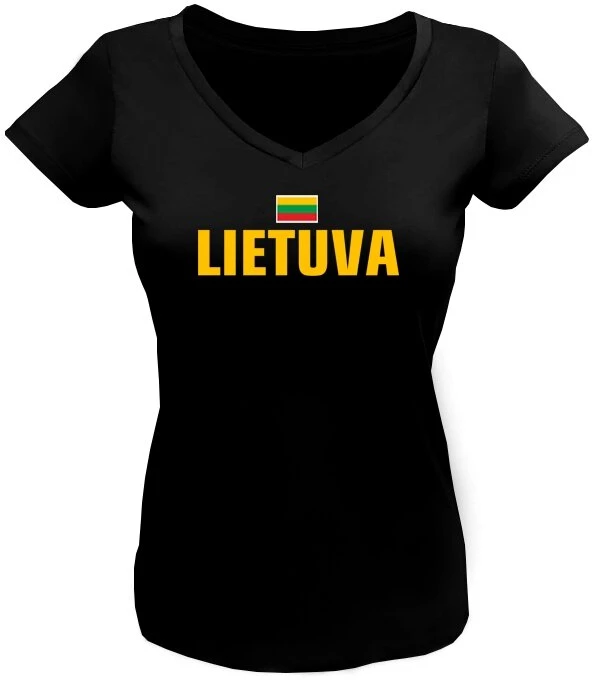 KS Moteriški Marškinėliai Lietuva Su Vyčiu Ant Nugaros (4 spalvos), Dydis: XL, Pasirinkite Spalvą: Geltona
