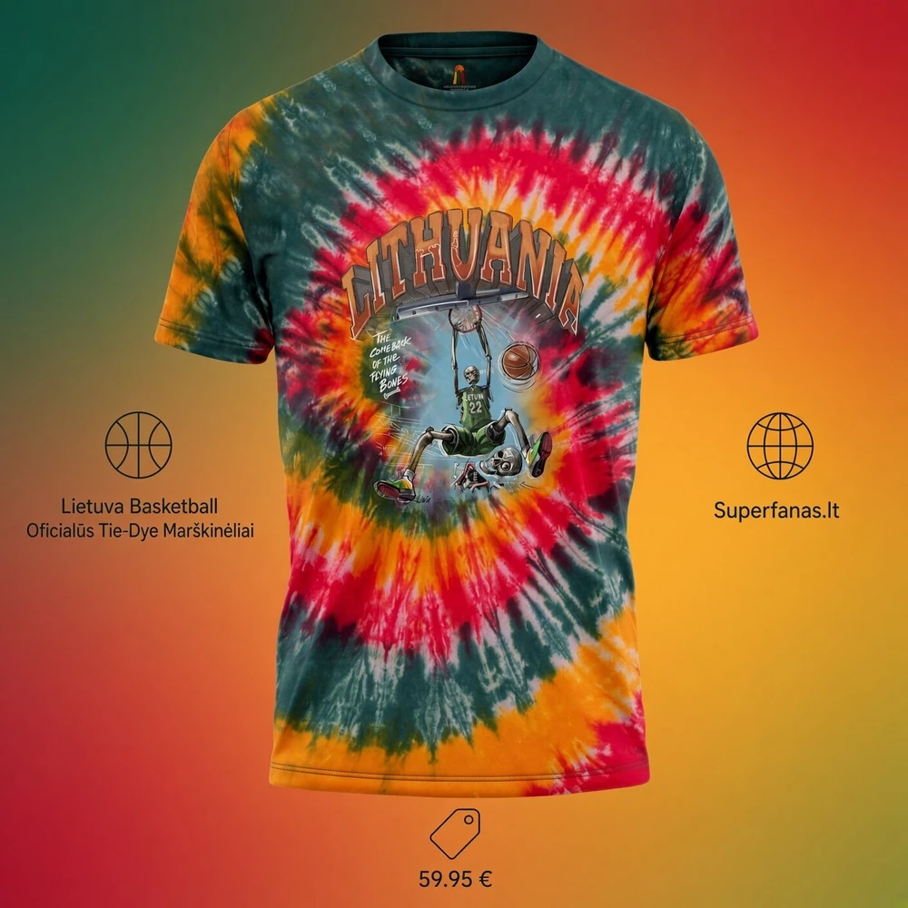 LKF Lietuva Basketball Oficialūs Tie-Dye Marškinėliai, Dydis: XXL