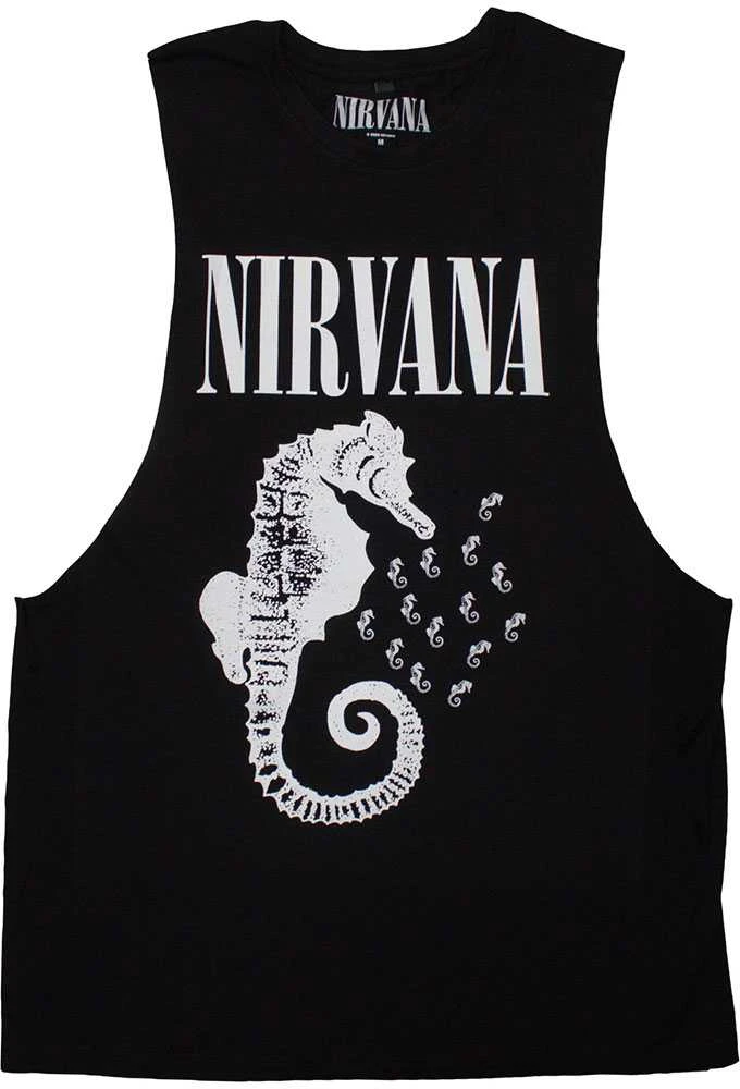 Rock Marškinėliai Be Rankovių Nirvana Seahorse & Logo Mono, Dydis: L