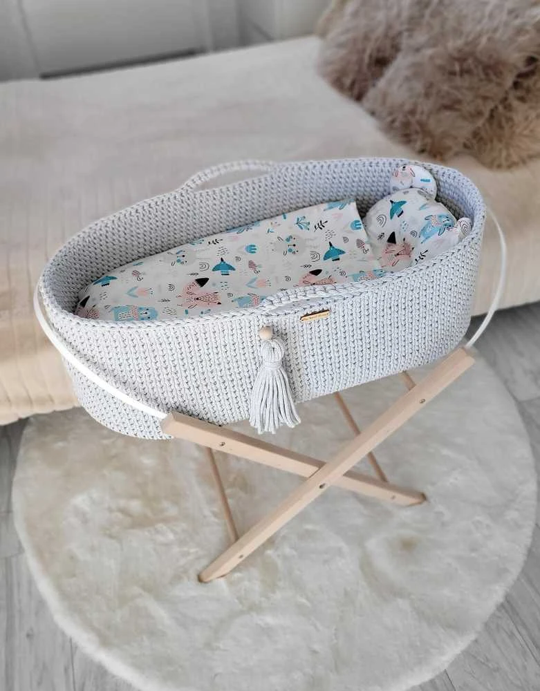 My Sweet Baby Pintas kūdikio lopšys su čiužinuku, medvilninis, šviesiai pilkas