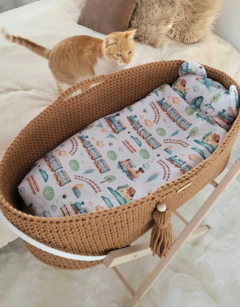 My Sweet Baby Pintas kūdikio lopšys su stoveliu, rankų darbo, karamelės spalvos