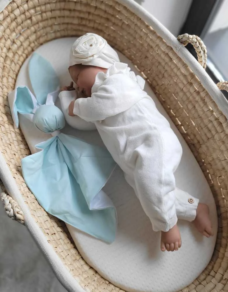 My Sweet Baby Minkštas medvilninis kūdikio pledas zuikutis, žalsvai baltas