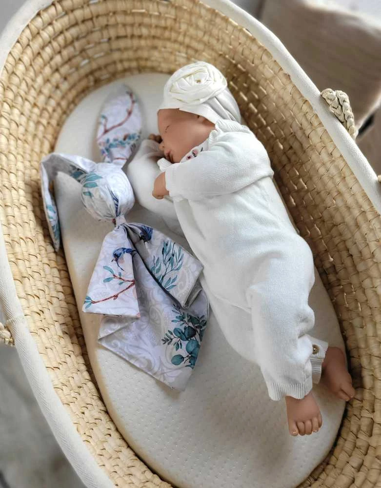My Sweet Baby Minkštas medvilninis pledas kūdikiui su zuikučio aplikacija, mėlynas su paukščiais