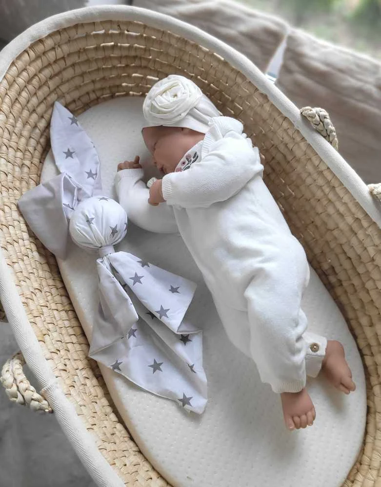 My Sweet Baby Minkštas medvilninis pledas kūdikiui su zuikučio figūra, pilkas su žvaigždutėmis