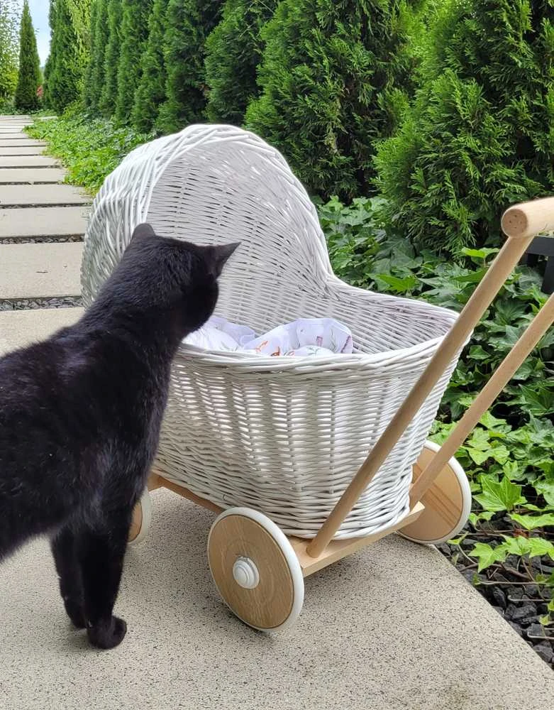 My Sweet Baby Lėlių vežimėlis pintas baltas su medinėmis detalėmis DeCuevas