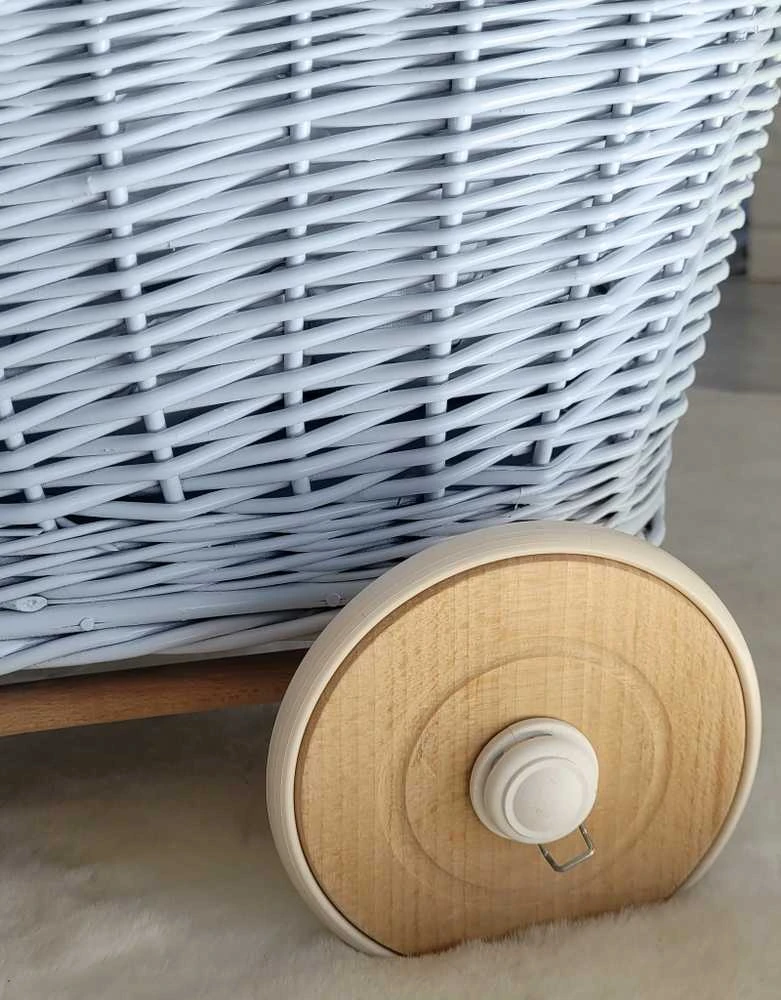 My Sweet Baby Lėlių vežimėlis pintas mėlynas su medinėmis detalėmis Wicker