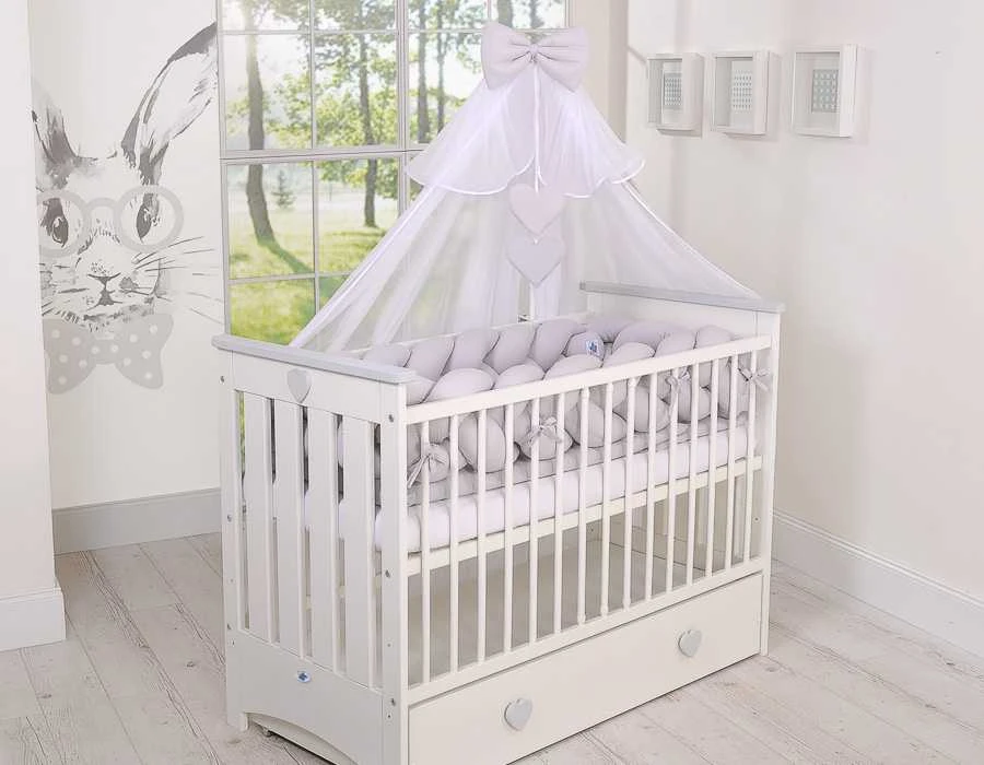 My Sweet Baby Kūdikių medinė lovytė Lorenzo III 120×60 cm, balta–pilka