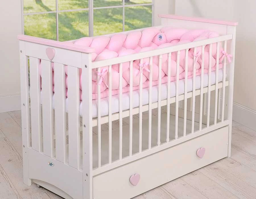 My Sweet Baby Medinė kūdikio lovytė Lorenzo III 120×60 cm, balta–rožinė