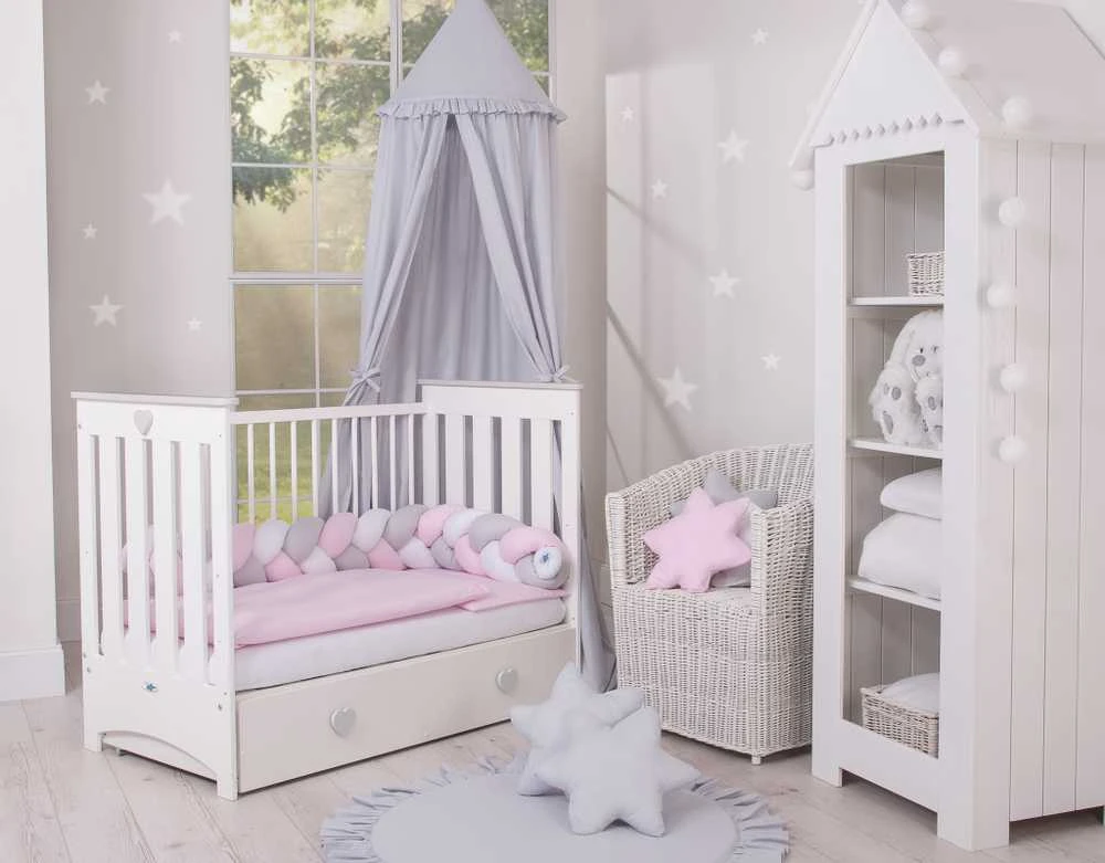 My Sweet Baby Kūdikių medinė lovytė Lorenzo III 120×60 cm, balta–pilka