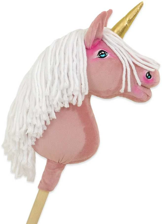 Super Hobby Horse Vienaragis Hobby Horse lazdoje pastelinės rožinės spalvos su balta karčiais A4