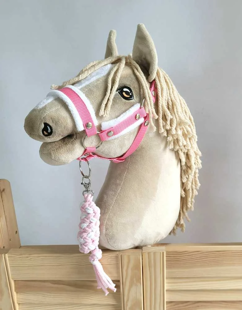 Super Hobby Horse Pavadėlis hobi arkliukui, baltas/rožinis