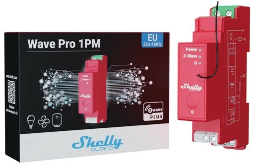 Shelly Qubino Wave Pro 1 profesionalus 1 kanalo DIN bėgio išmanusis jungiklis su energijos matavimu.