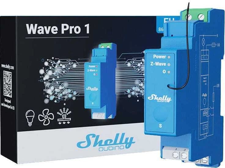 Shelly Qubino Wave Pro 1 profesionalus 1 kanalo DIN bėgio išmanusis jungiklis su sausais kontaktais.