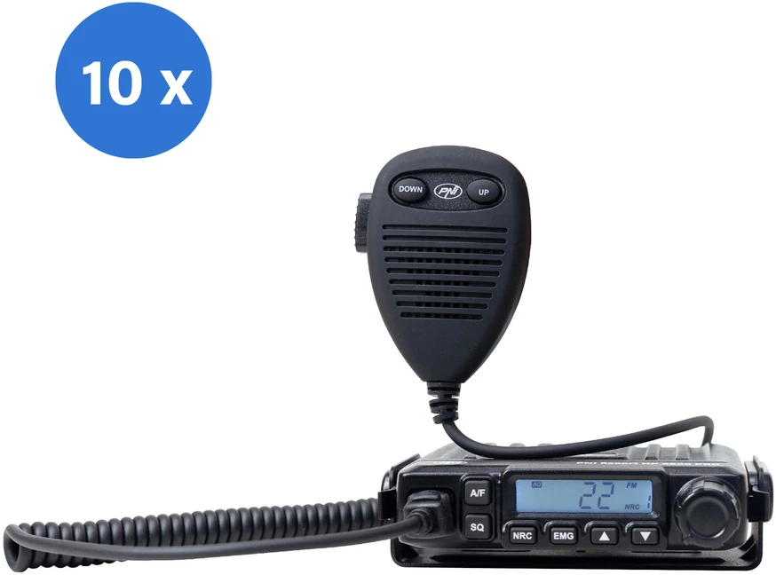 10 vienetų dėžutė CB PNI Escort radijo stotelei HP 6500 PRO, daugiastandartė, VOX, NRC, 4W, AM-FM, 12V, SQ, ASQ, pridedamas cigarečių degiklio kištukas