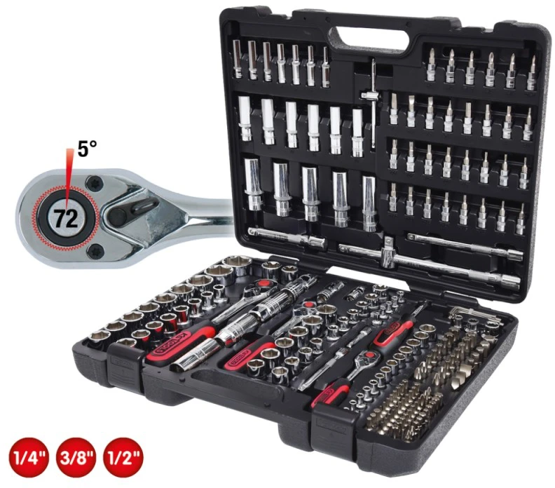 Galvučių komplektas CHROMEplus, 1/4+3/8+1/2'' 195 vnt.., KS Tools