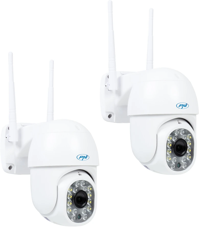 2 dalių rinkinys PNI IP440 WiFi PTZ belaidė vaizdo stebėjimo kamera, 4MP, skaitmeninis priartinimas, micro SD lizdas, autonominė, judesio aptikimo signalizacija, judesio sekimas