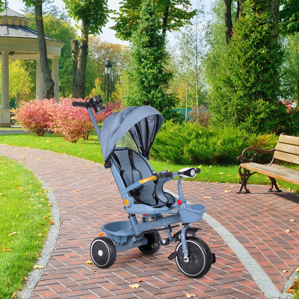 Triratukas 2in1 vežimėlis su pasukama sėdyne, sulankstomas su stogeliu, mėlynas - ECOTOYS