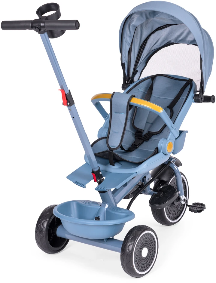 Triratukas 2in1 vežimėlis su pasukama sėdyne, sulankstomas su stogeliu, mėlynas - ECOTOYS
