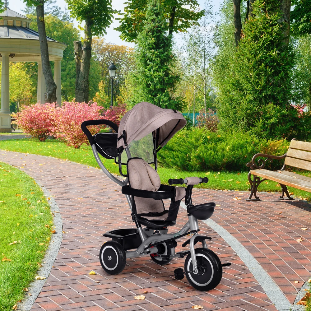 Triratukas-vežimėlis 2-in-1 ECOTOYS, pasukama sėdynė, sulankstomas stogelis, smėlio spalvos