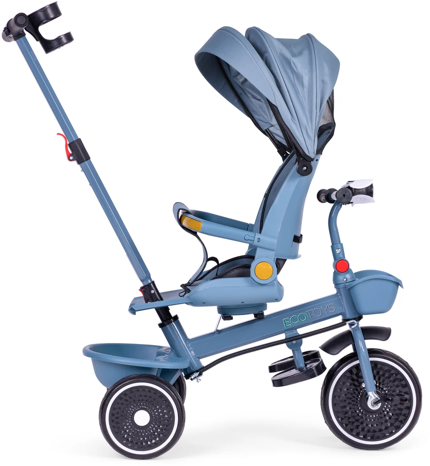 Triratukas 2in1 vežimėlis su pasukama sėdyne, sulankstomas su stogeliu, mėlynas - ECOTOYS