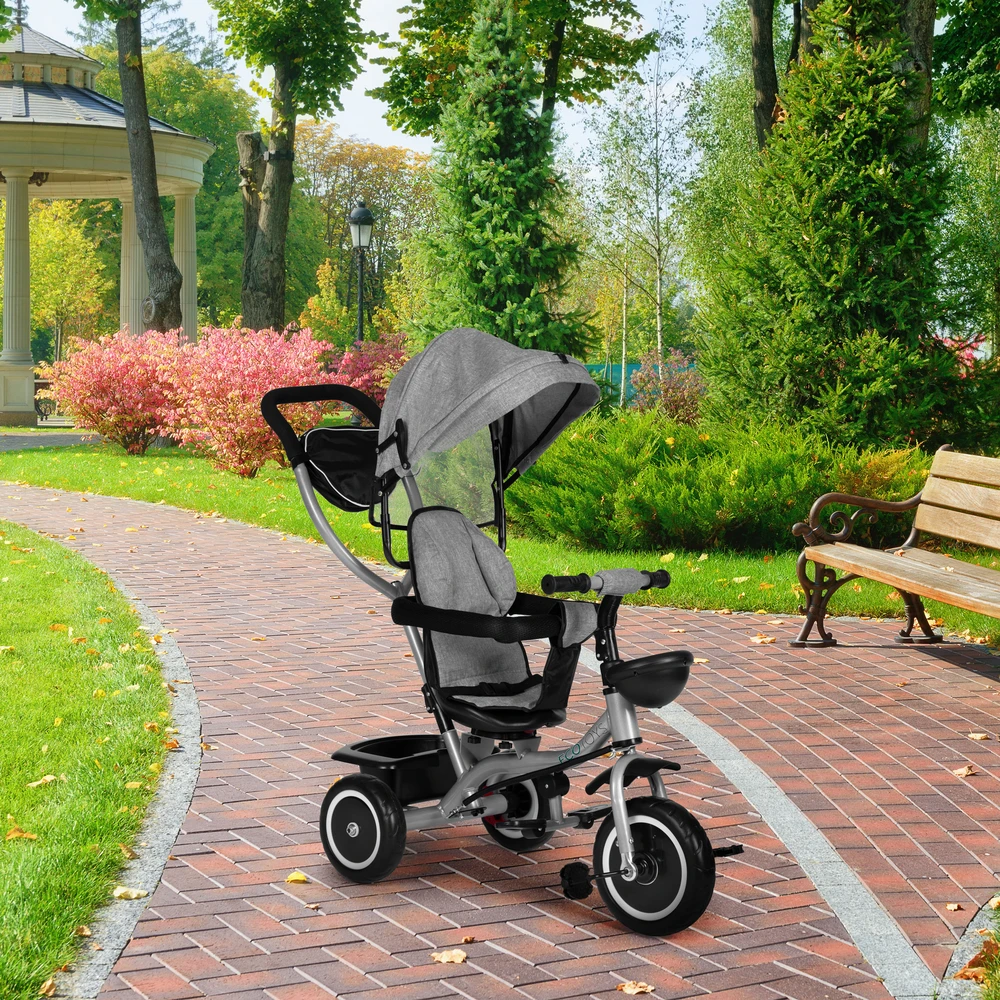 Triratukas-vežimėlis 2-in-1 ECOTOYS, sukioji sėdynė, sudedamas stogelis, pilkas