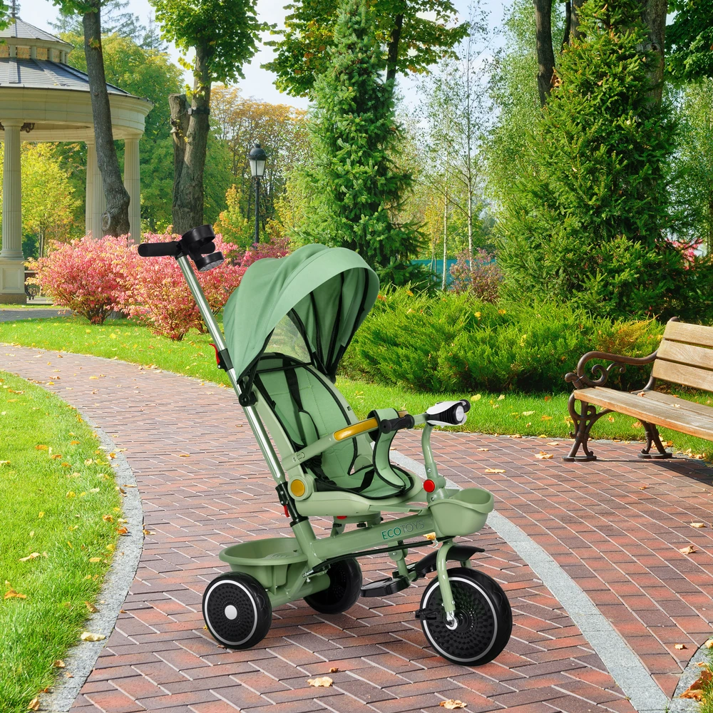 Triratukas 2in1 vežimėlis su pasukama sėdyne ir sulankstomu stogeliu žalias - ECOTOYS