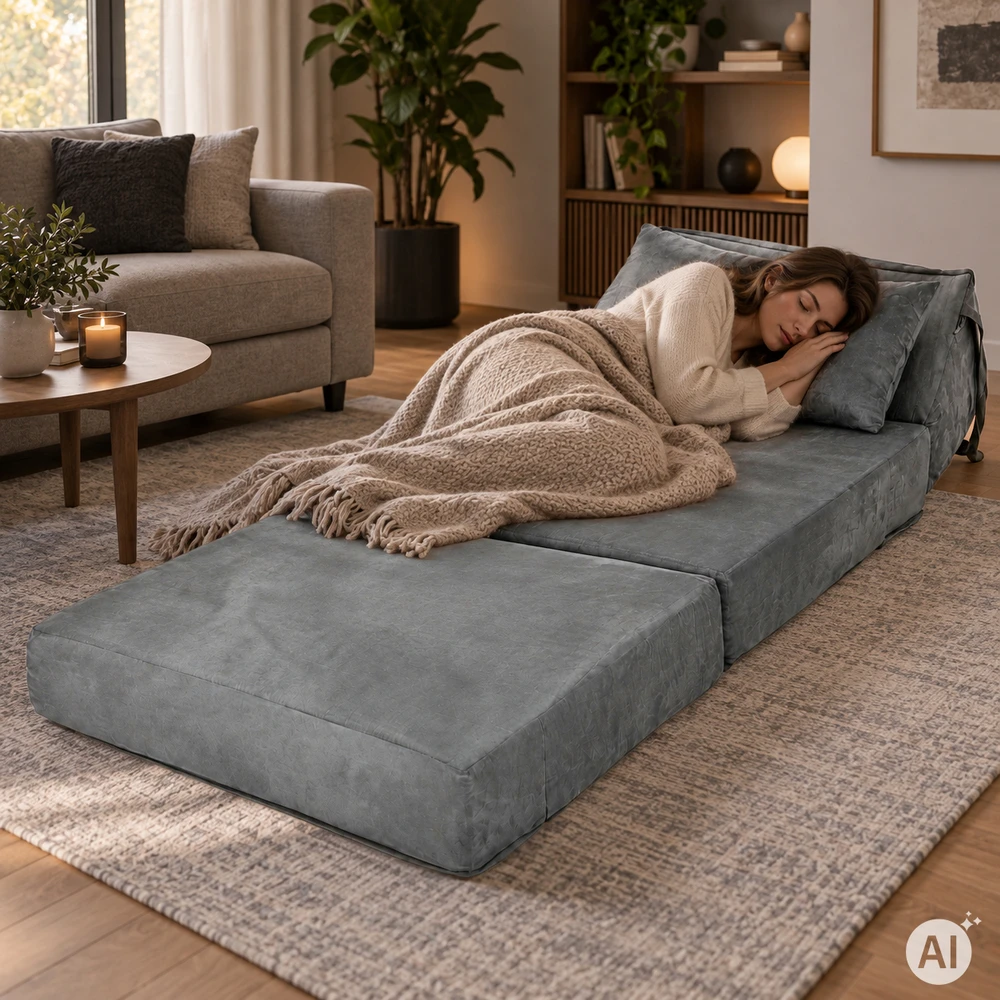 2-in-1 vienvietė išlankstoma poroloninė sofa-lova čiužinys 190×70 cm ModernHome