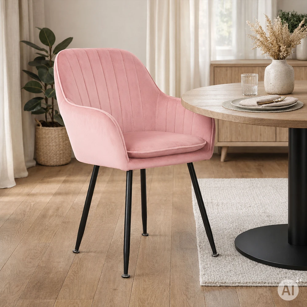 2 modernių aksominių kėdžių komplektas valgomajam ir svetainei, rožinės spalvos, ModernHome