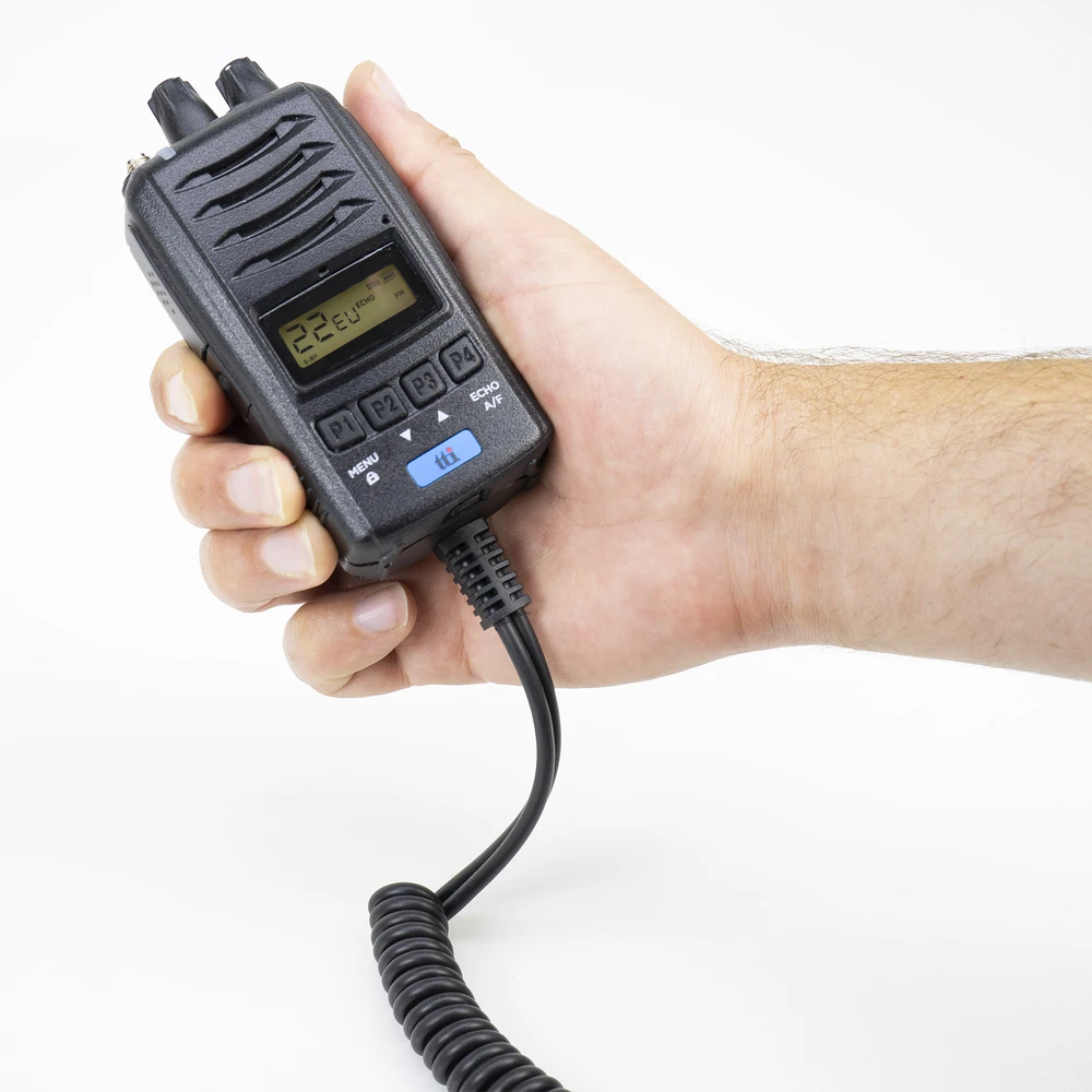 2 nešiojamų CB radijo stotelių komplektas TTi TCB-H100, 12V/24V maitinimo šaltinis, Roger Beep, triukšmo slopinimas (Squelch)