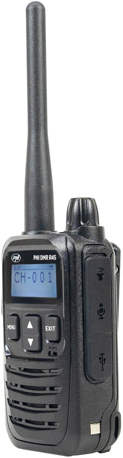 2 nešiojamų radijo stotelių rinkinys PNI DMR R45, skaitmeninis ir analoginis, 446MHz, 16 skaitmeninių kanalų ir 99 analoginiai kanalai, balso įrašymo funkcija, 2000mAh Li-Ion baterija