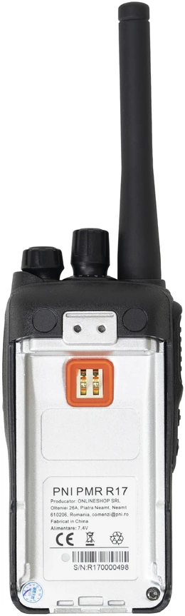 2 nešiojamų radijo stotelių rinkinys PNI PMR R17 446MHz, 0.5W, 16 PMR kanalų ir 50 CTCSS bei 104 DCS tonų, programuojamas, Li-Ion 2200 mAh, IP68